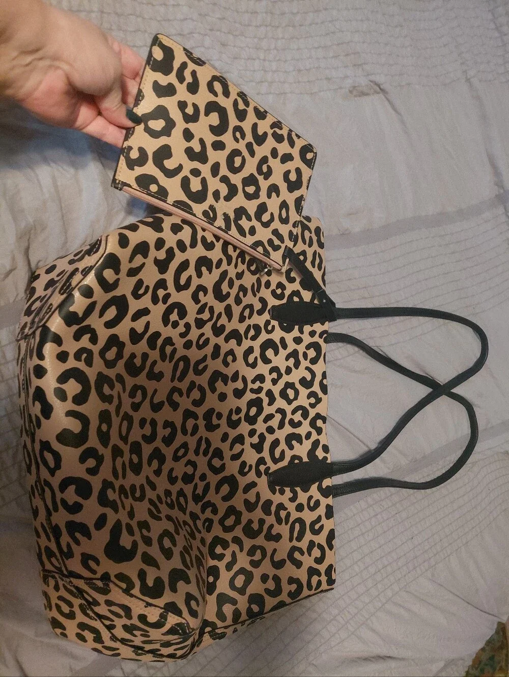 Like New, Barely Used Kate Spade Arch Leopard Print Reversible Tote with Pouch